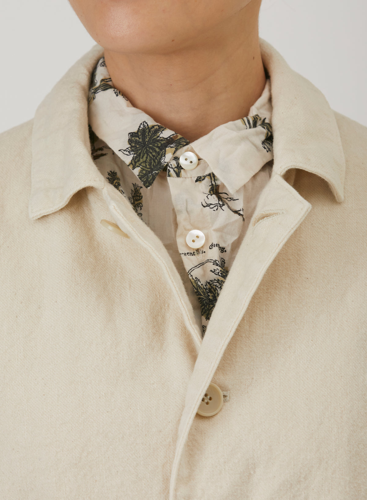 pas de calais | Natural Brushed Linen Cotton Twill Relaxed Coverall Jacket