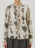 pas de calais | Relax Herbal Print Ruffle Collarless Blouse