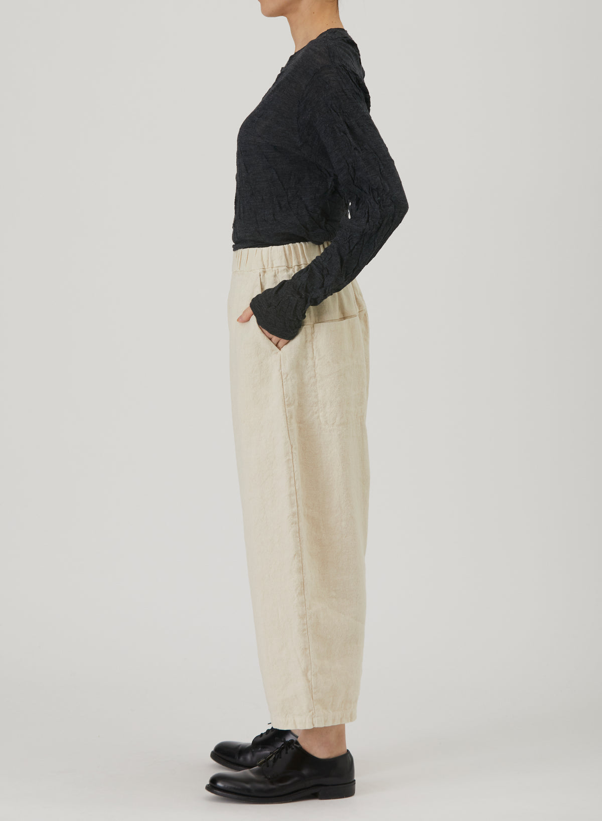 pas de calais | Natural Brushed Linen Cotton Twill Relaxed Pants