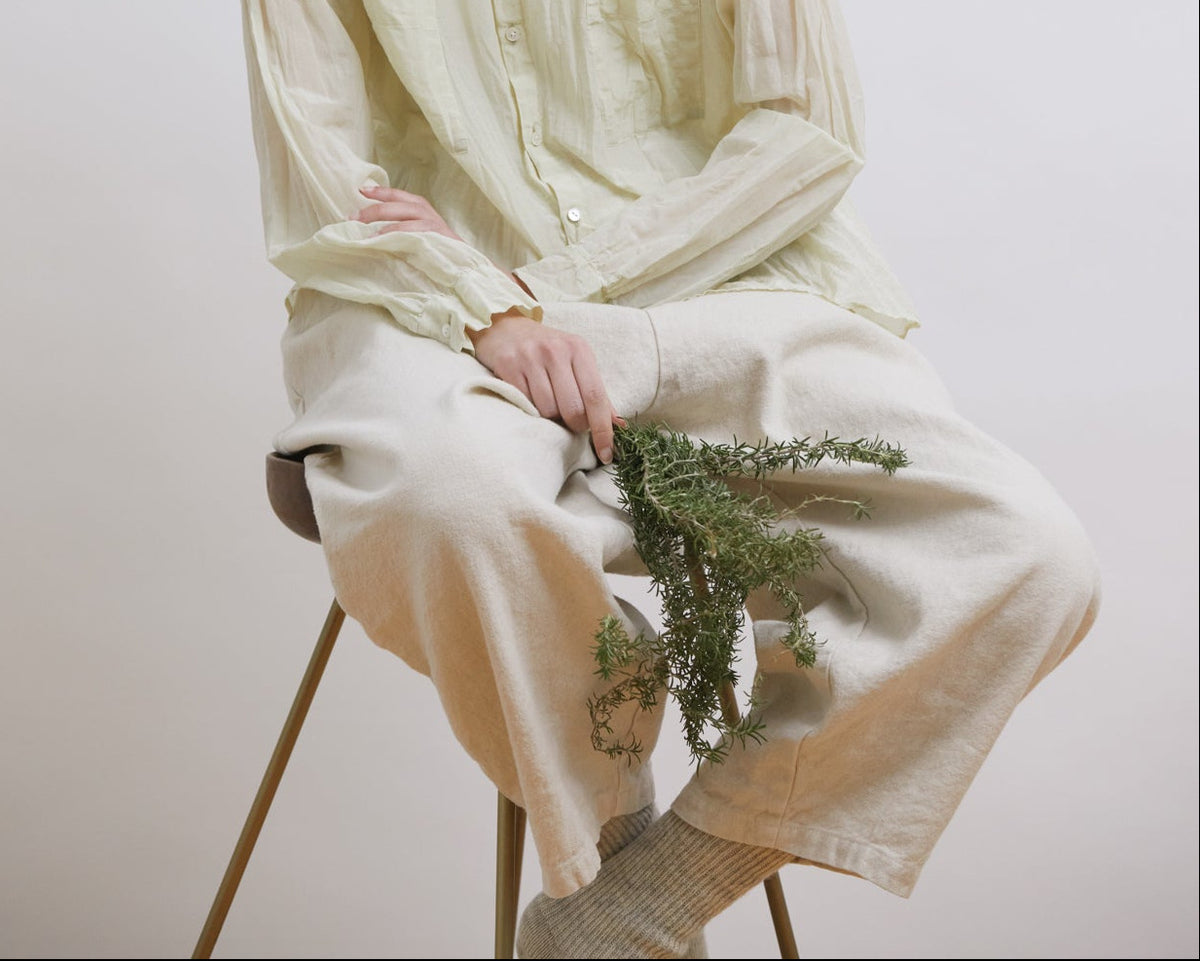pas de calais | Natural Brushed Linen Cotton Twill Relaxed Pants