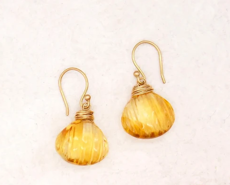 River Song | Fine Citrine Seashell Earrings
