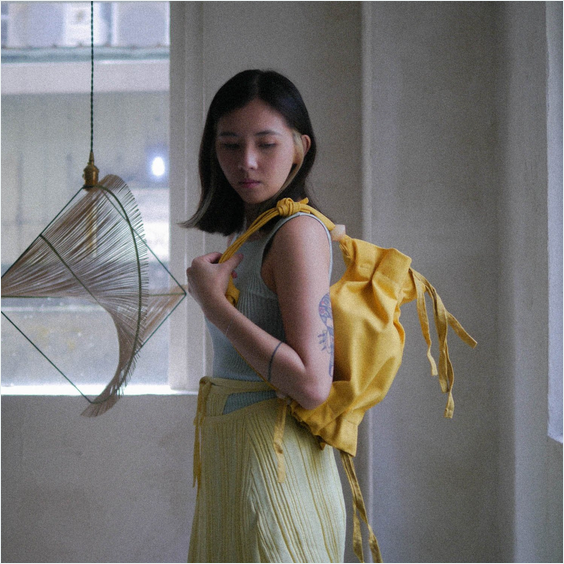 Yellow (Fukugi) and jade handbag