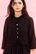 sula | Buttoned Waistcoat Black Wool Stripe with Velvet Lining