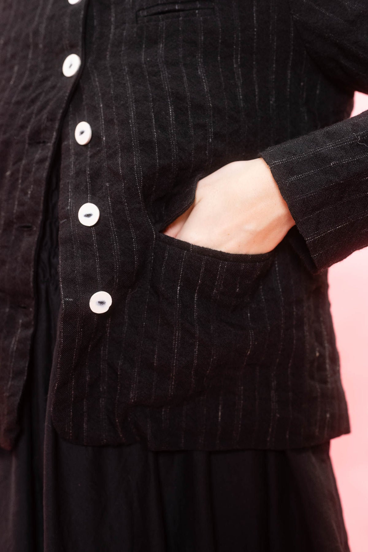sula |  Frill Stanley Jacket Black Wool Stripe with Brushed Cotton Lining