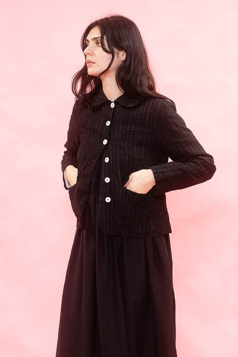 sula |  Frill Stanley Jacket Black Wool Stripe with Brushed Cotton Lining