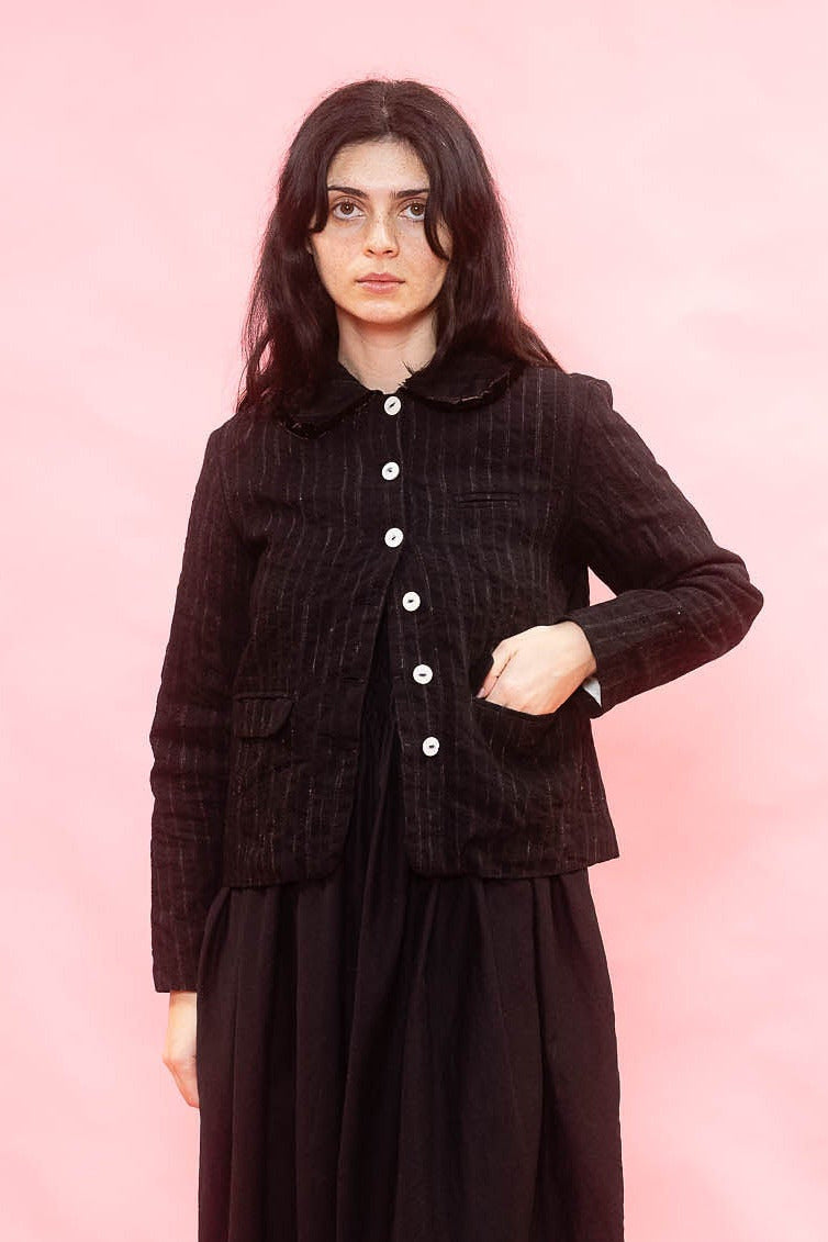 sula |  Frill Stanley Jacket Black Wool Stripe with Brushed Cotton Lining