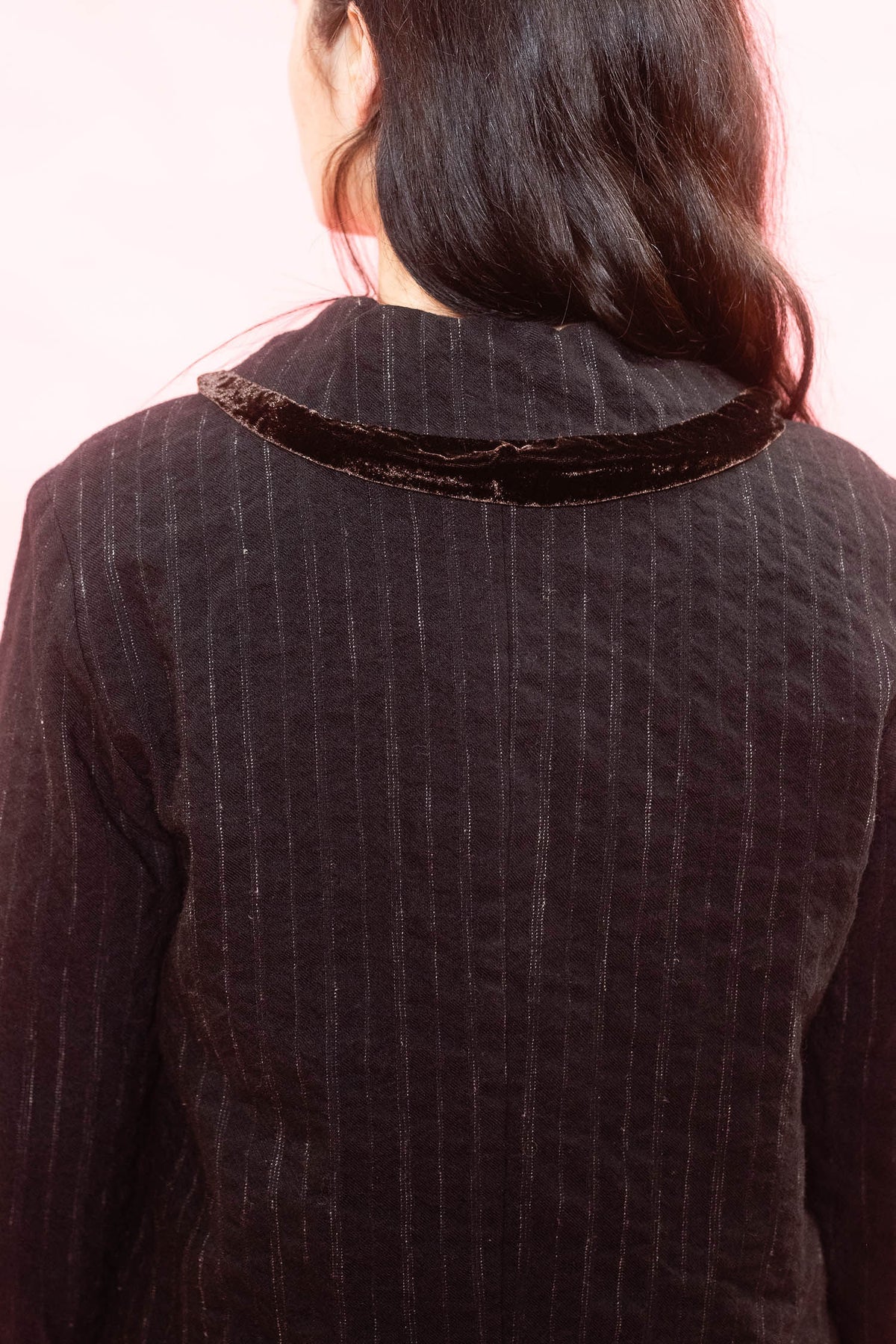 sula |  Frill Stanley Jacket Black Wool Stripe with Brushed Cotton Lining