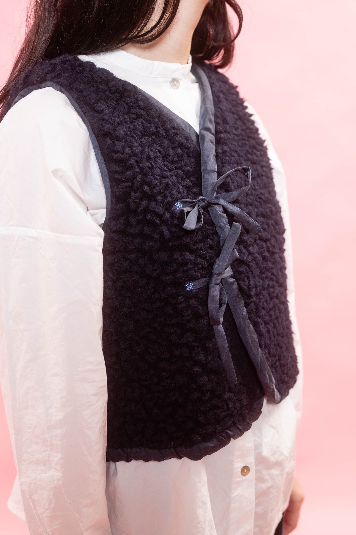 sula |  Wrap Tie Vest Big Fluffy with Silk Cotton Satin Lining